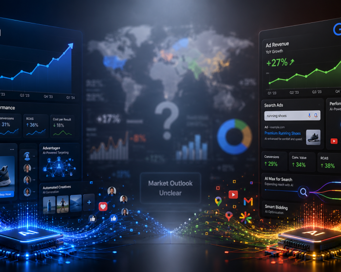 Meta and Google AI advertising dashboard comparison