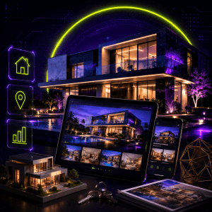 Modern smart home with digital real estate interface