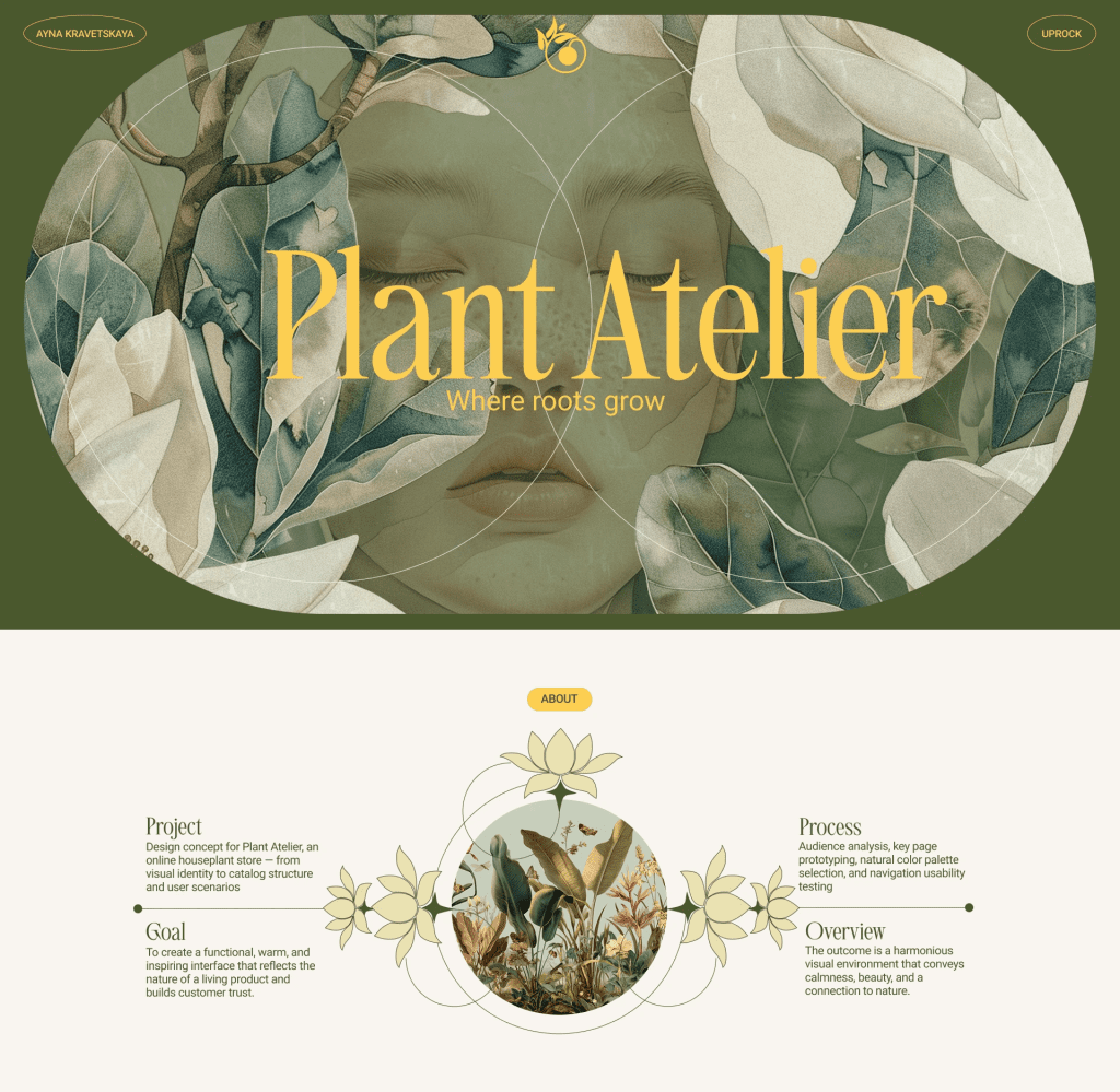 Plant Atelier botanical website design mockup
