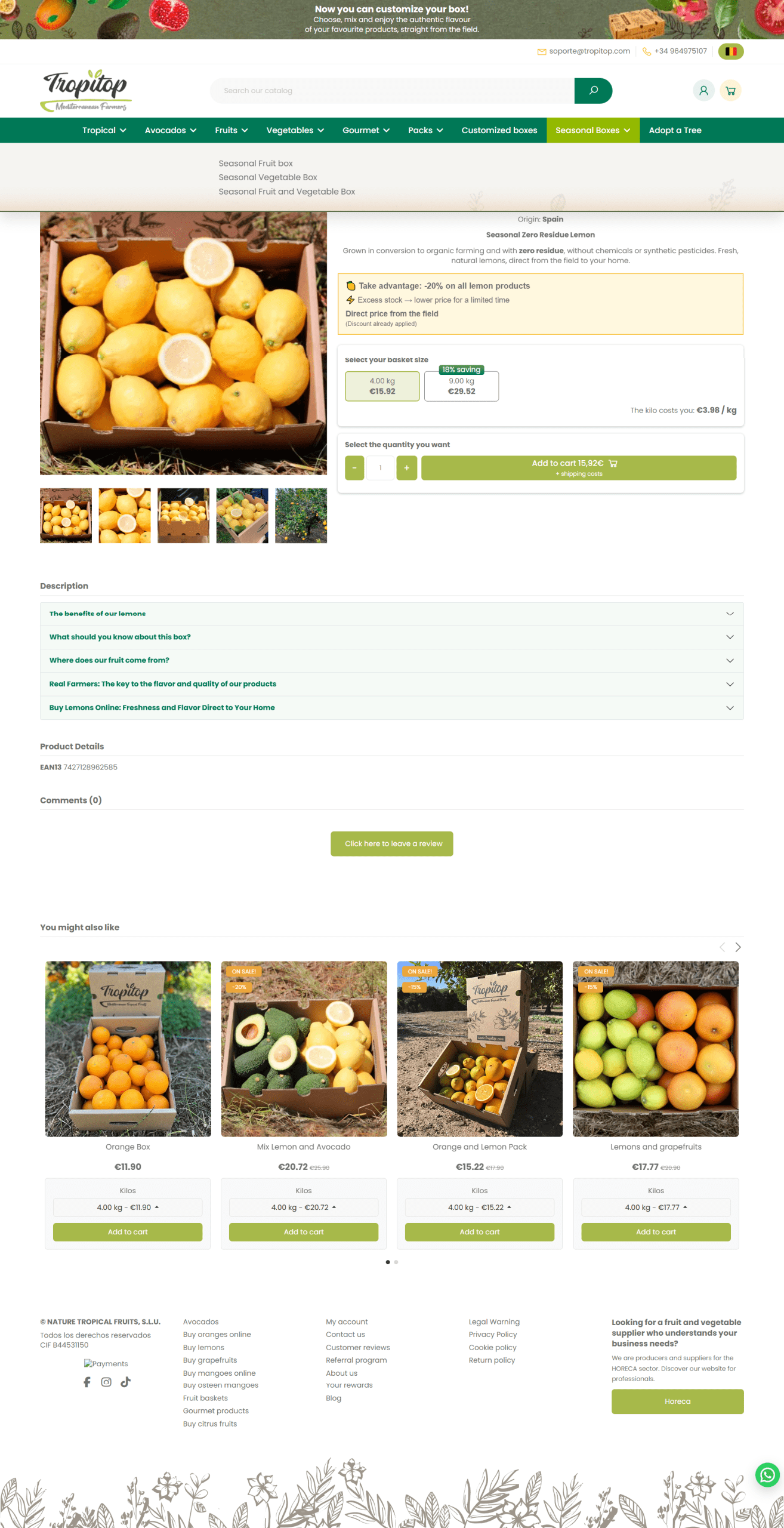 Box of fresh seasonal lemons outdoors
