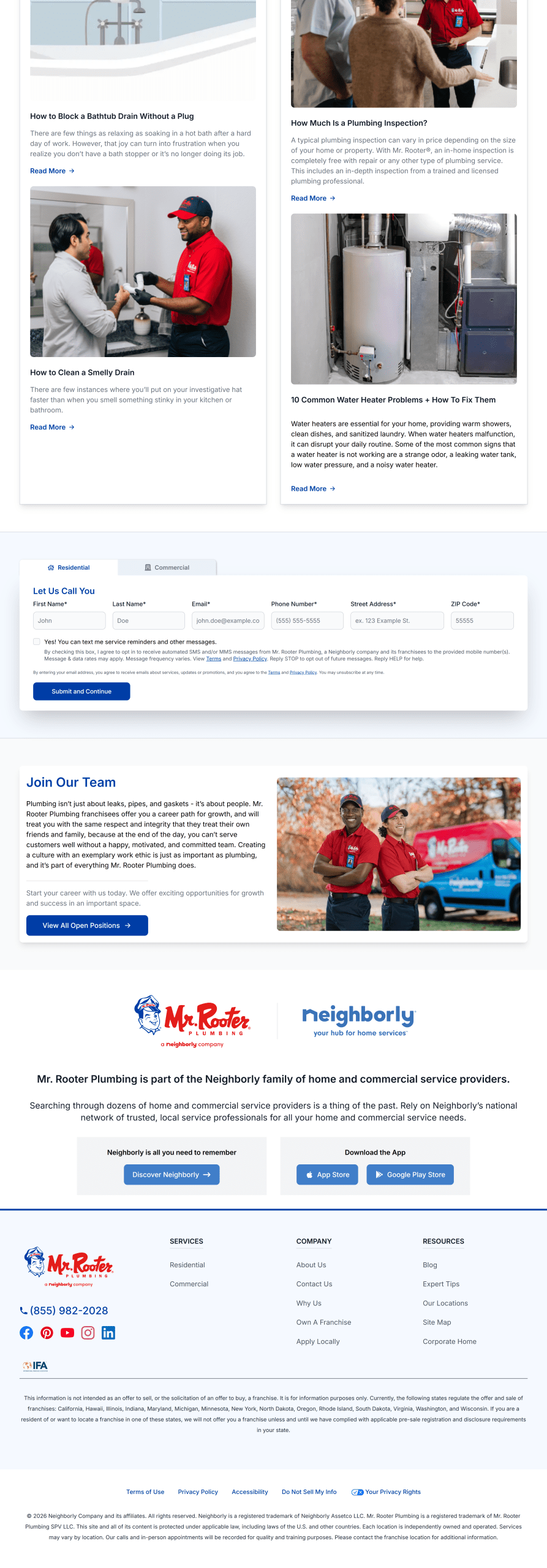 Mr. Rooter Plumbing website with services and blog