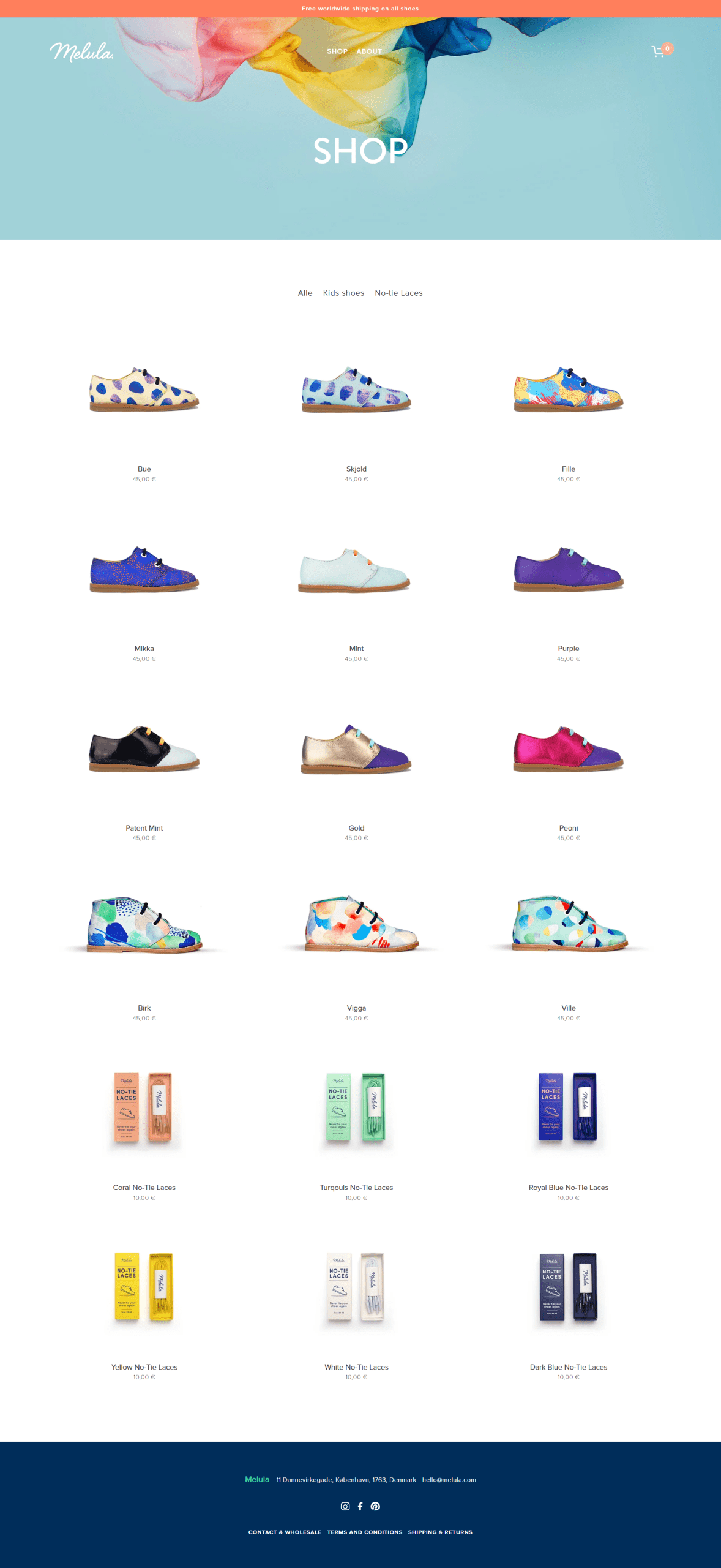 Melula colorful kids shoes online shop page