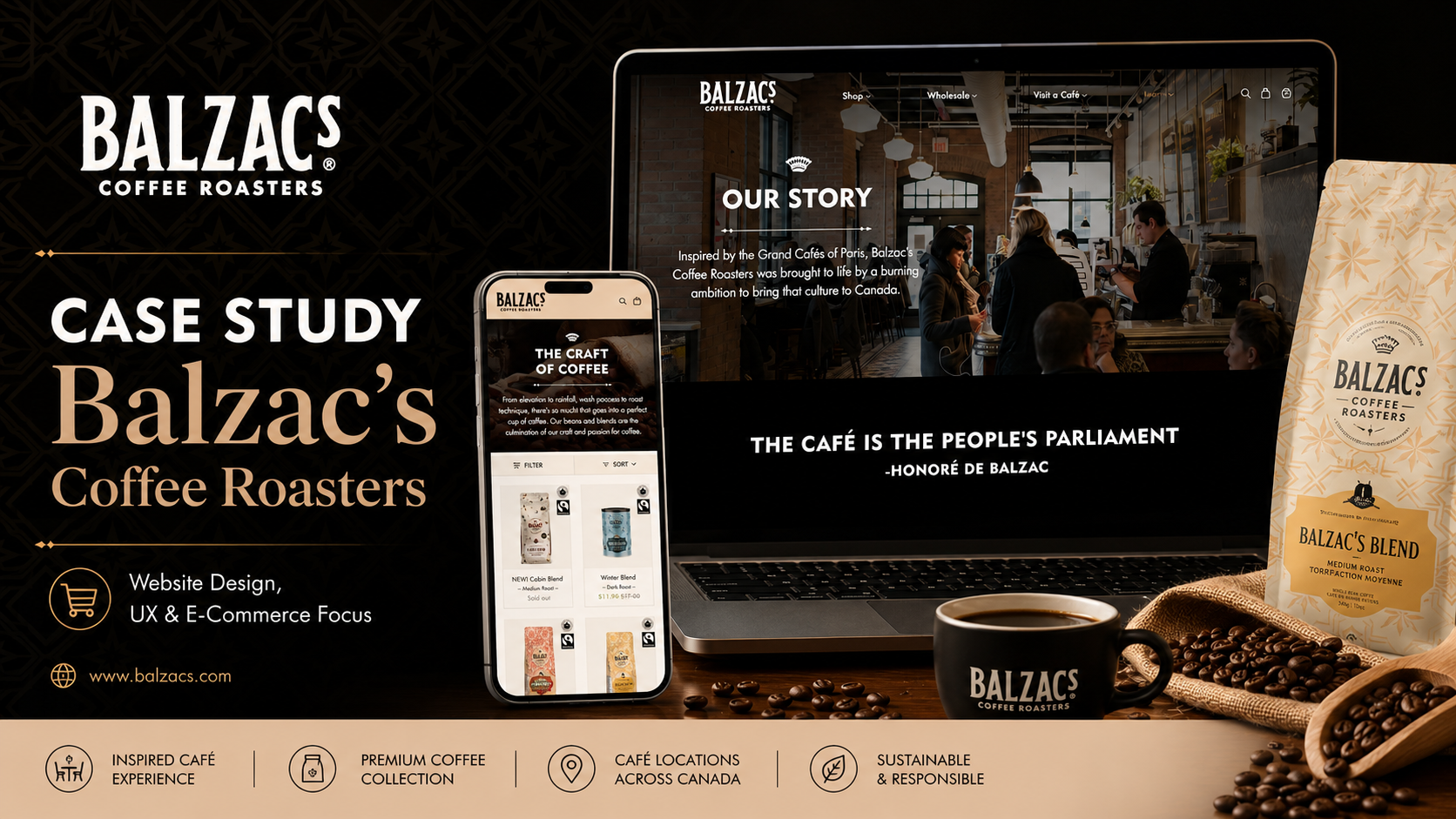 Balzac's Coffee Roasters website case study display