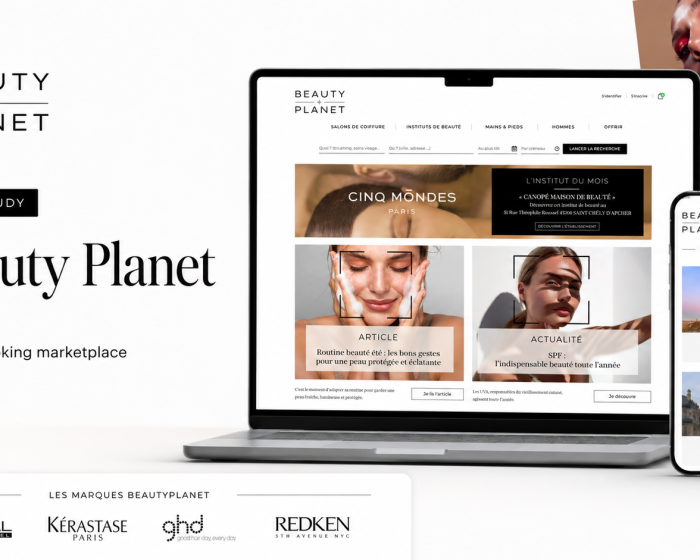 Beauty booking marketplace displayed on laptop and smartphone