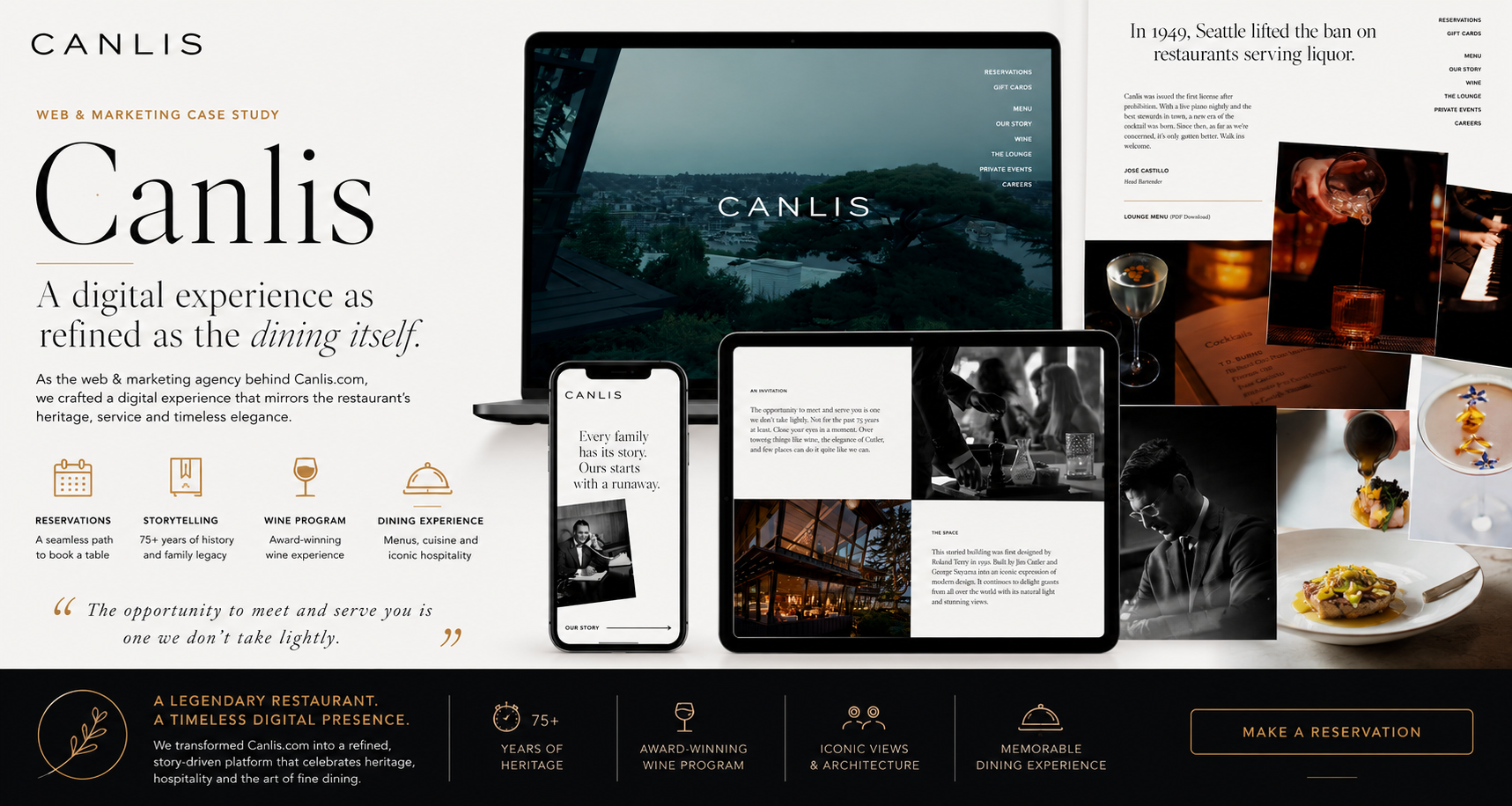Canlis restaurant website case study mockup display