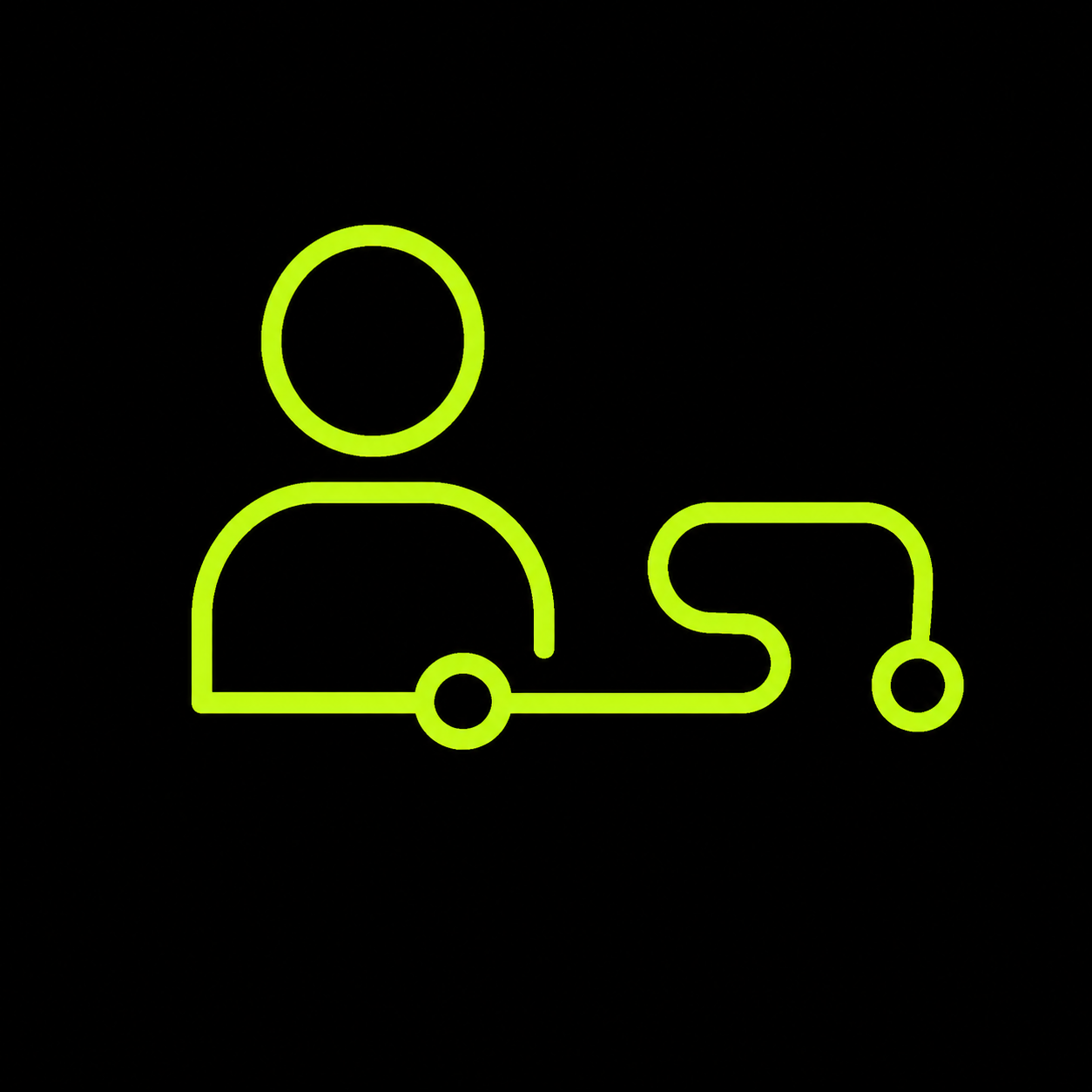 Neon green ride-sharing user and car icon