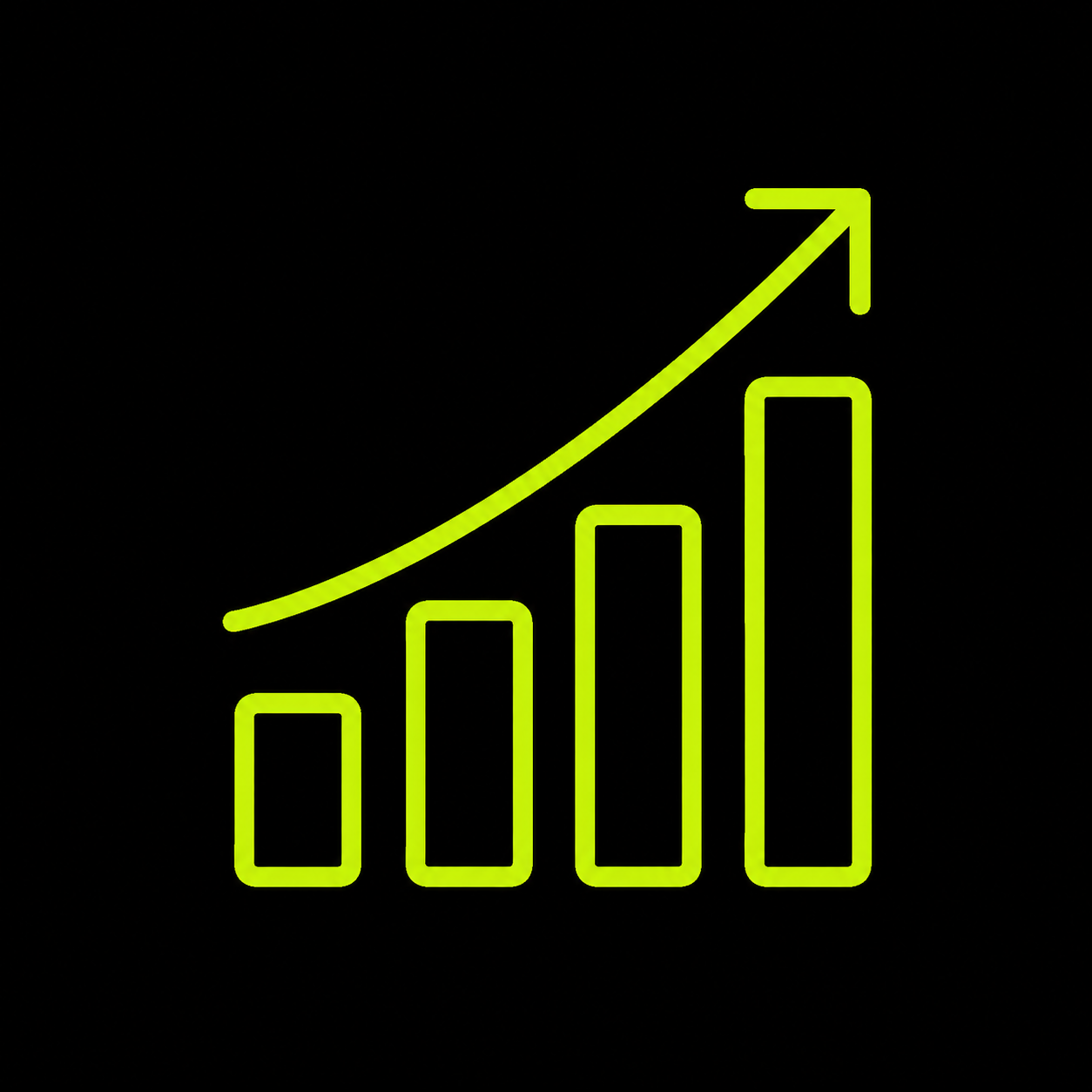 Neon green upward bar chart with arrow