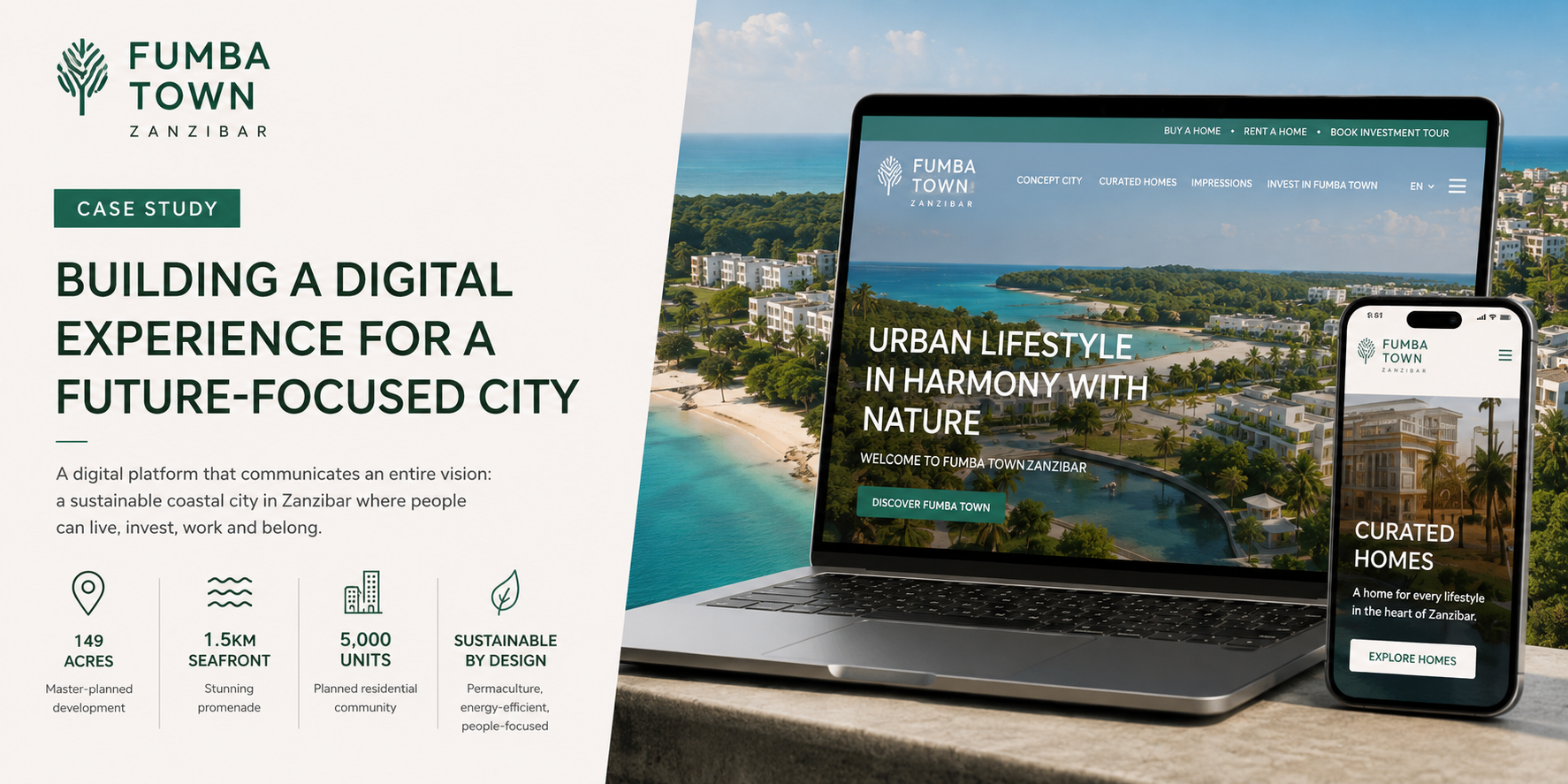Laptop and phone displaying Fumba Town website