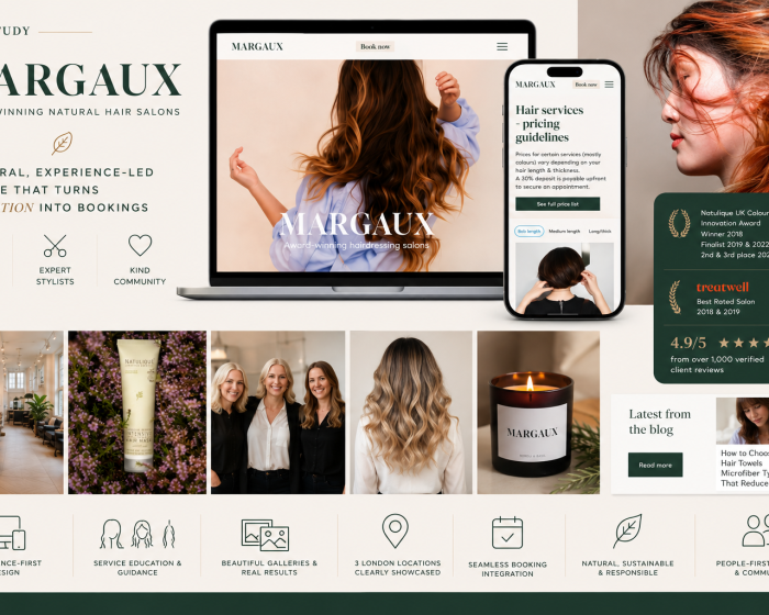 Margaux hair salon website mockup on laptop and phone