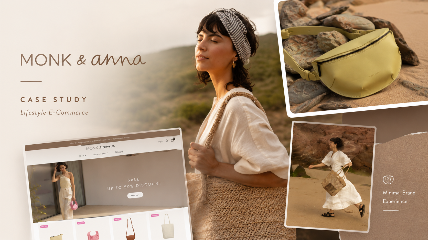 Lifestyle fashion brand collage with website and accessories