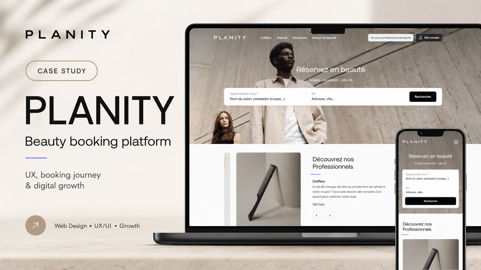 Planity beauty booking platform on laptop and phone
