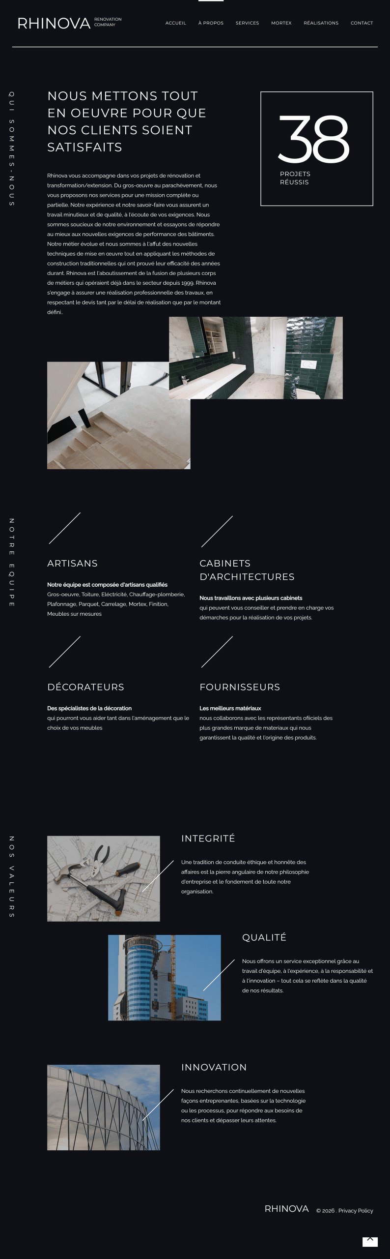 Rhinova renovation company website with project highlights