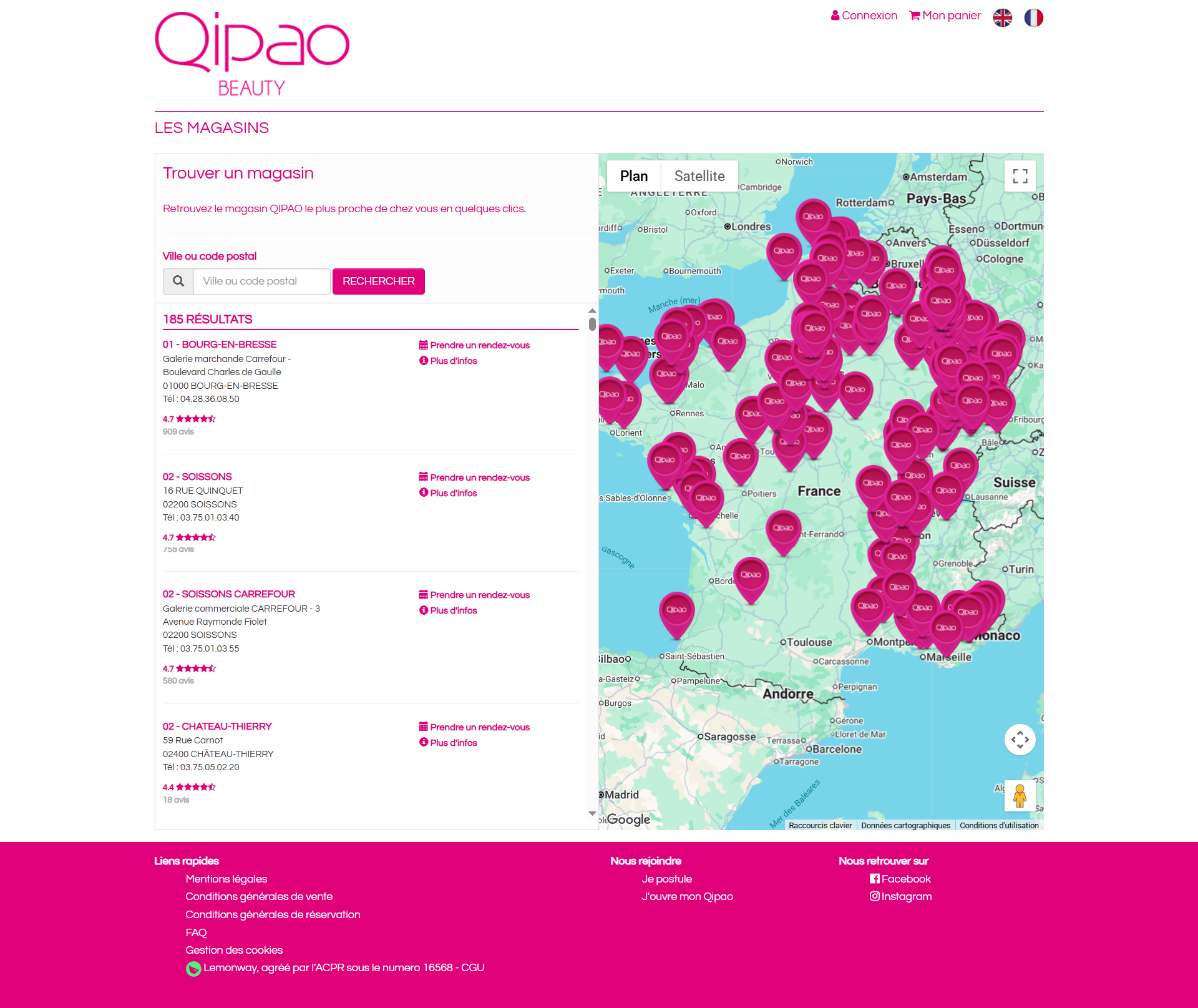 Qipao Beauty store locator map of France