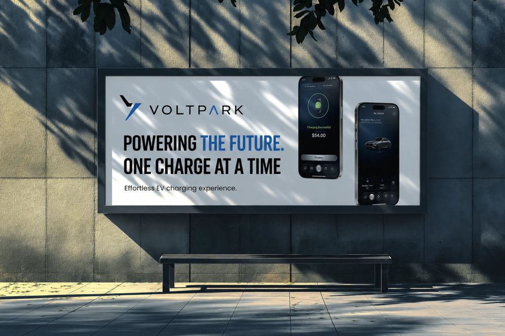 Voltpark EV charging billboard with smartphone app