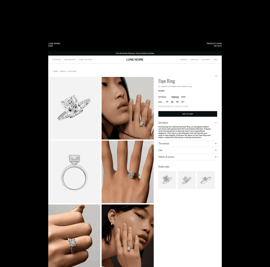 Radiant cut diamond ring product page display