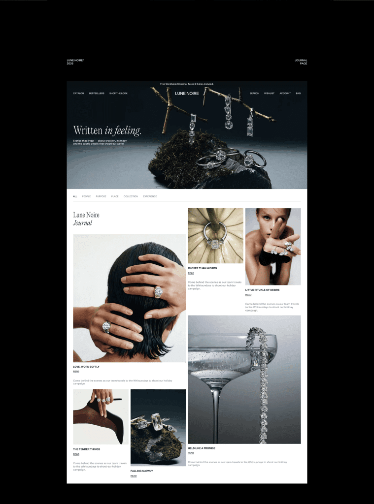 Luxury jewelry website featuring diamond rings and earrings