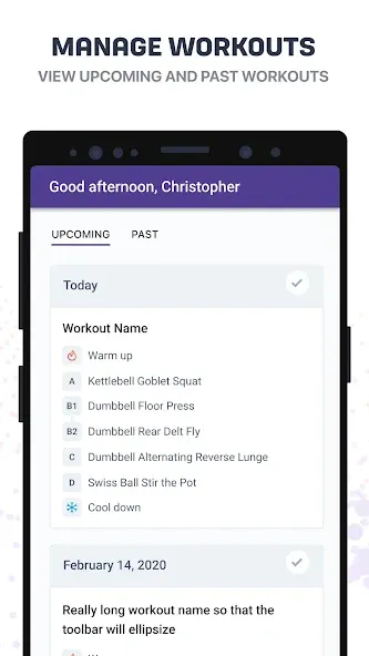 Fitness app screen showing workout schedule
