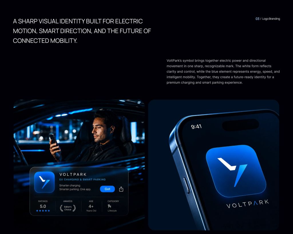 VoltPark EV charging app branding showcase