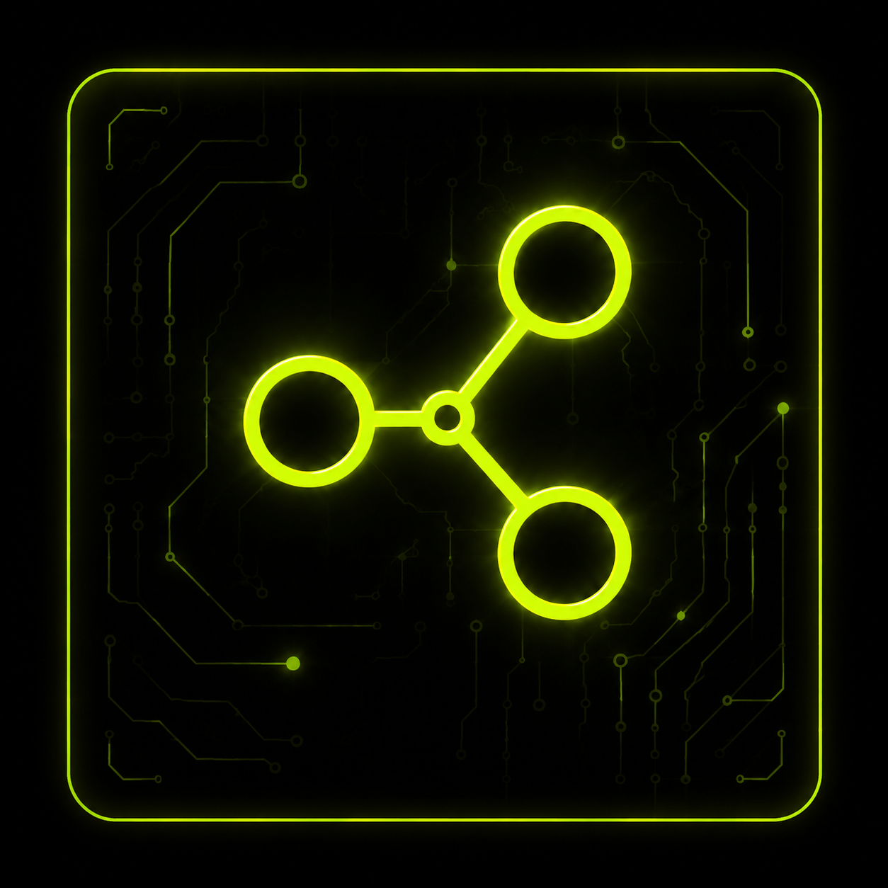 Neon green share icon on circuit board background