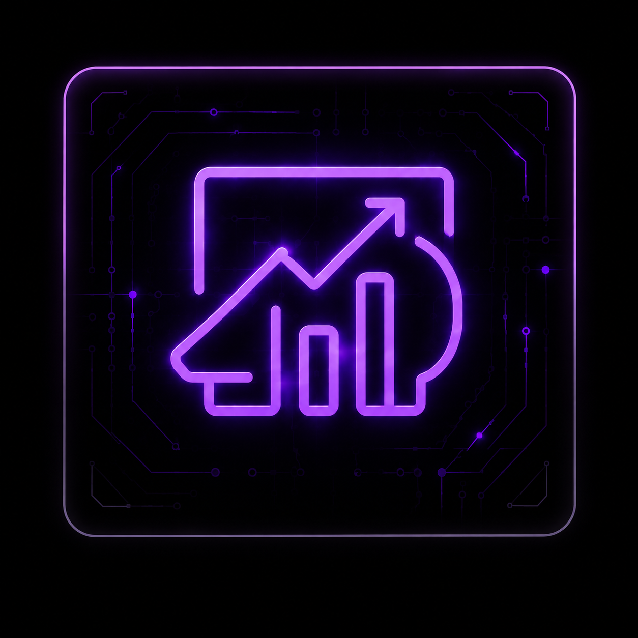 Neon house icon with upward growth chart