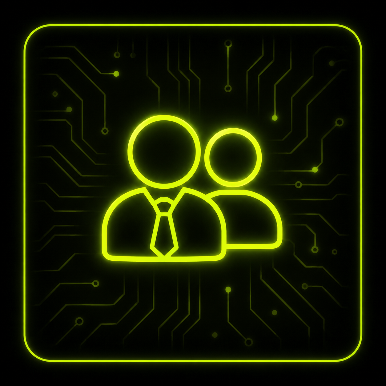 Neon business team icon on circuit background