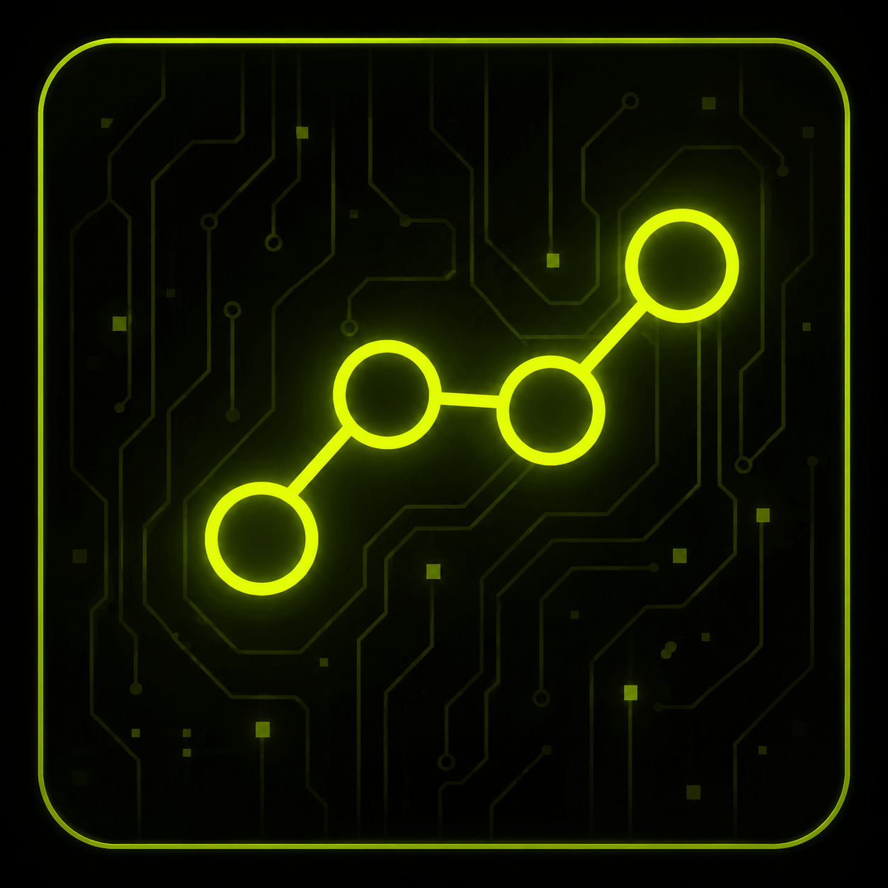 Neon upward trend line on circuit board background