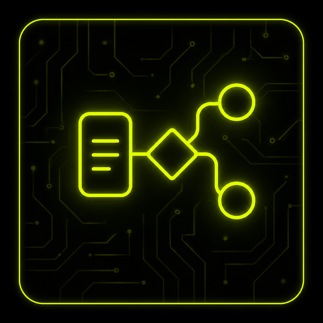Neon flowchart icon on circuit board background