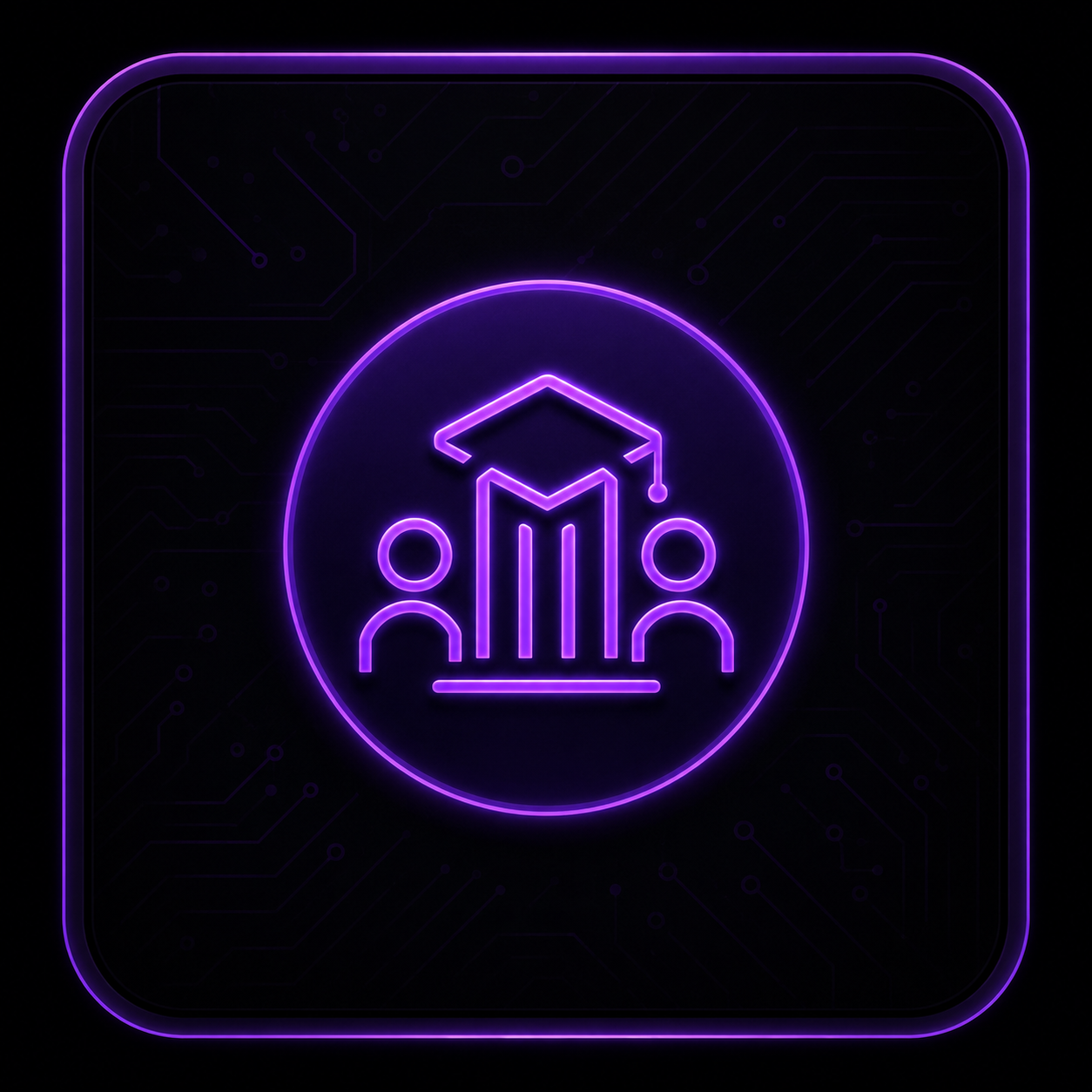 Neon education icon with graduation cap and students