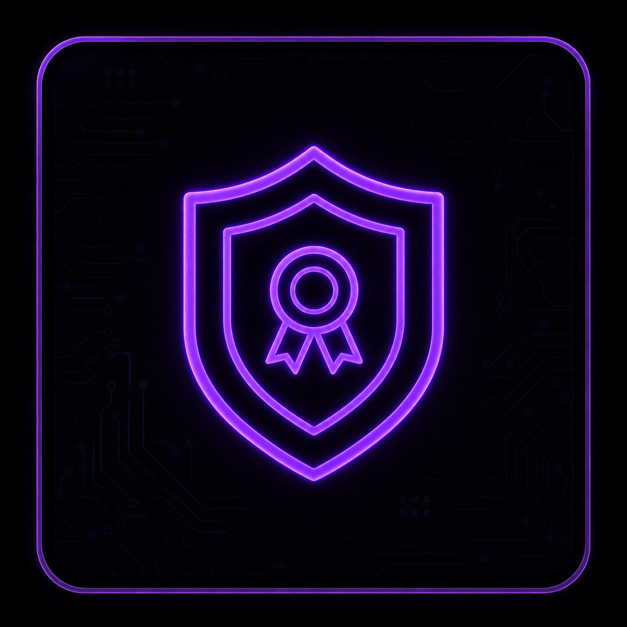 Glowing purple shield with certification badge icon