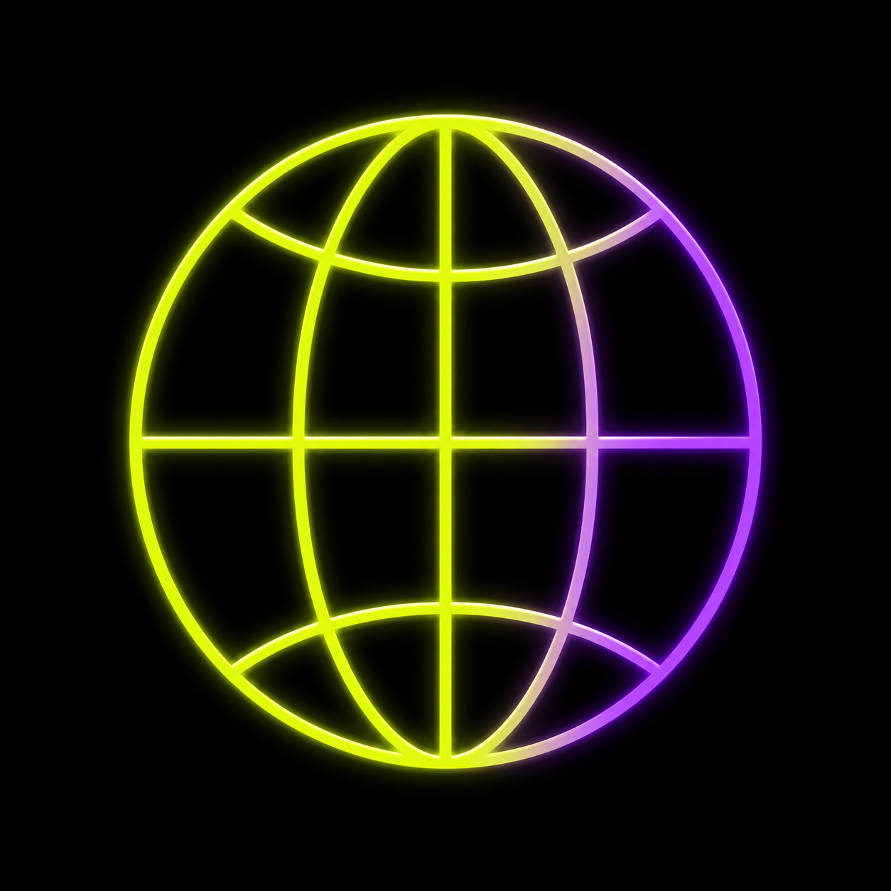 Neon globe outline with yellow and purple glow