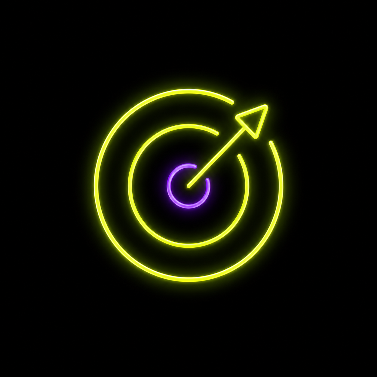 Neon target with arrow hitting center