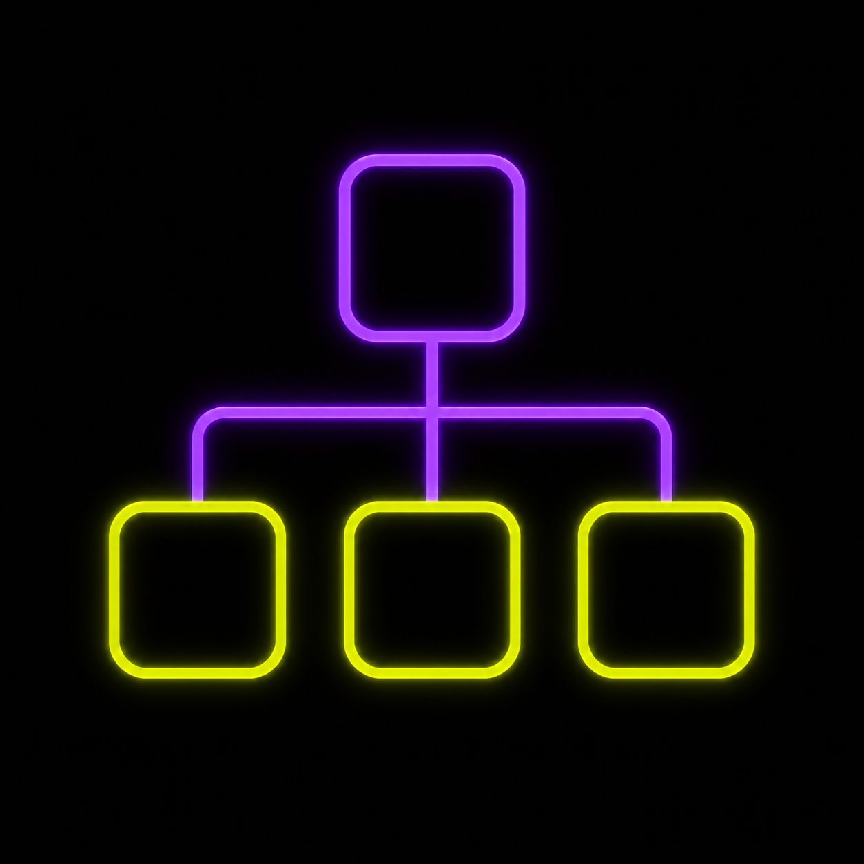 Neon organizational chart with purple and yellow boxes